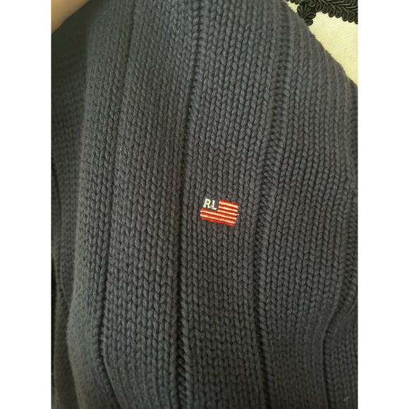 Polo Ralph Lauren Navy Ribbed Flag Logo Quarter Zip Sweater - Picture 5 of 6